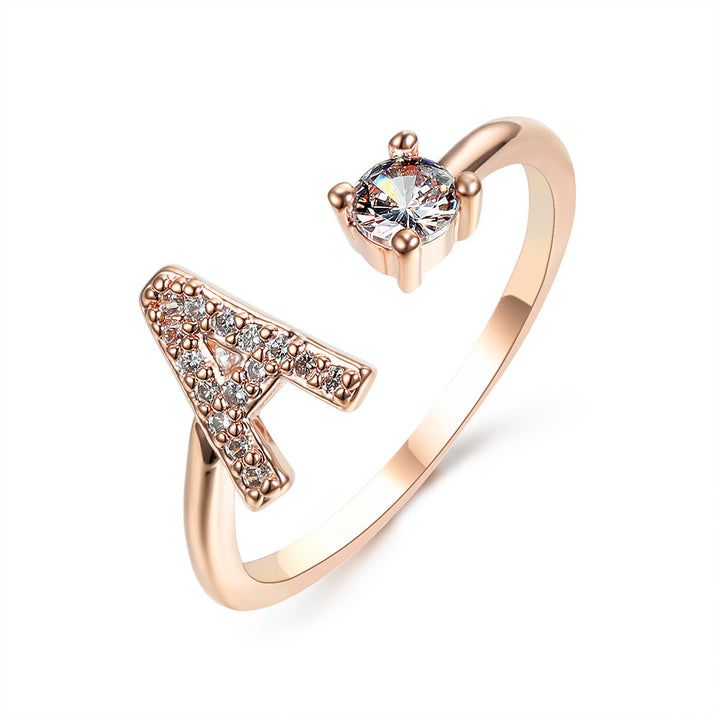  Initial Letter Ring Rose Gold letter A peace haven jewelry store 