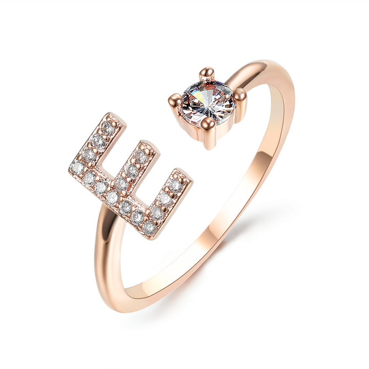  Initial Letter Ring Rose Gold letter E peace haven jewelry store 