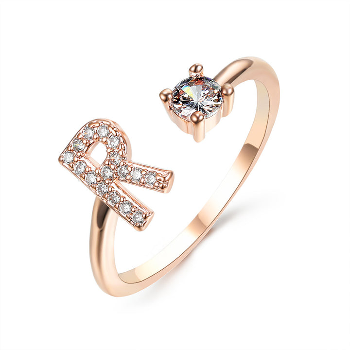  Initial Letter Ring Rose Gold letter R peace haven jewelry store 