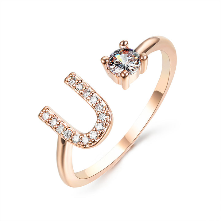  Initial Letter Ring Rose Gold letter U peace haven jewelry store 