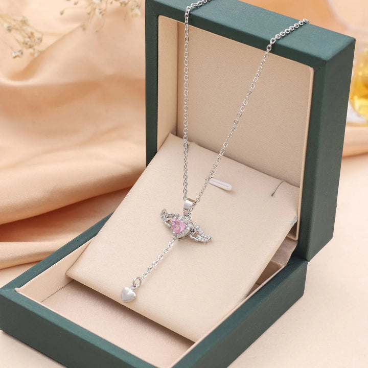 Moving Cupid Heart Angel Wings Tassel Necklace With Crystal Clavicle - Peace Haven