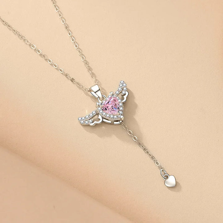 Moving Cupid Heart Angel Wings Tassel Necklace With Crystal Clavicle - Peace Haven